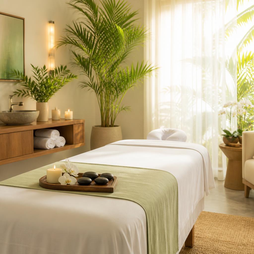 Clean and bright massage treatment room